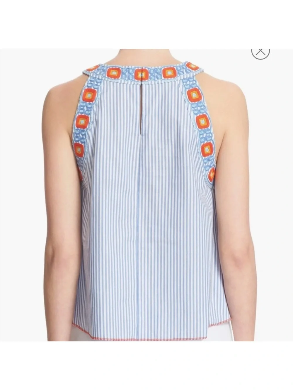 Tory Burch Meg Striped Embroidered Halter Top 6 Blue White Boho Coastal Chic